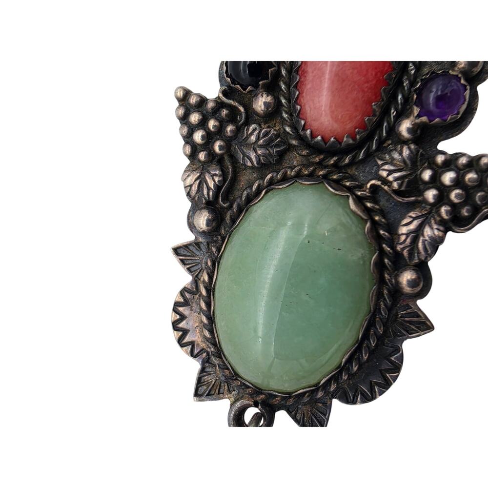 Vtg Southwestern SC Cloud Natural Multicolor Stones Sterling Silver Earrings - Picture 3 of 6